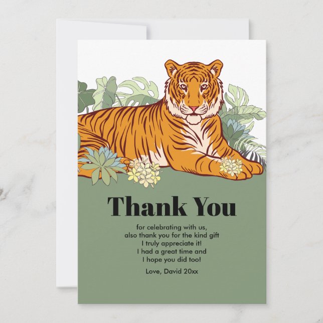 Tiger thank you card, greeting party animal jungle invitation (Front)