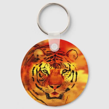 Tiger Through The Sunrise Keychain by deemac2 at Zazzle