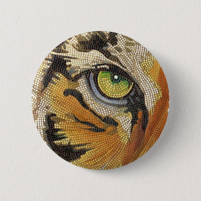 "Tiger Tiles" Tiger Face Mosaic Watercolor Button (Front)