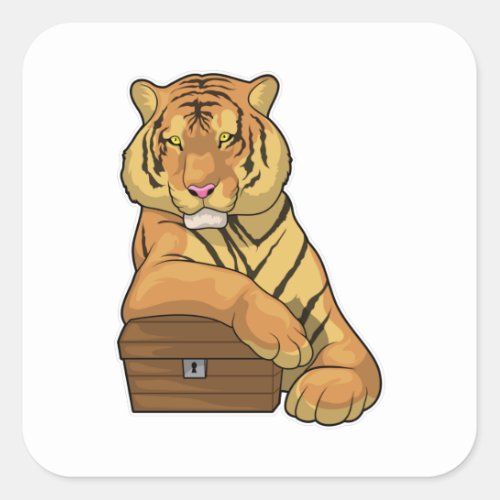 Tiger Treasure chest Square Sticker