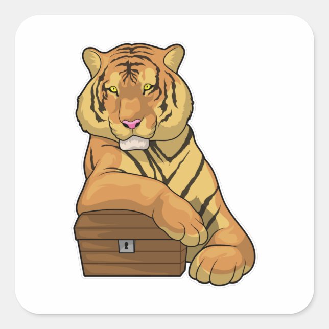 Tiger Treasure chest Square Sticker (Front)