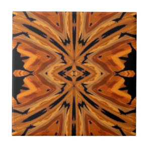 Tiger Tribal Modern Abstract Art Orange Golden Ceramic Tile