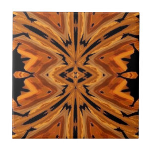 Tiger Tribal Modern Abstract Art Orange Golden Ceramic Tile