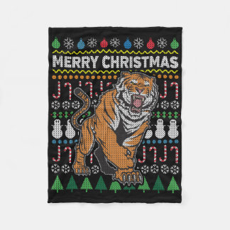 Tiger Ugly Christmas Sweater Wildlife Series Fleece Blanket