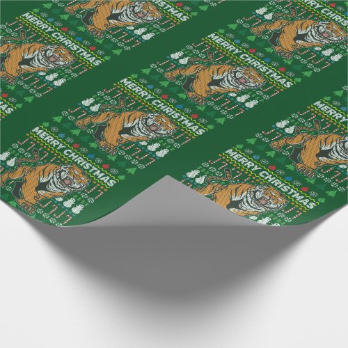 Tiger Ugly Christmas Sweater Wildlife Series Wrapping Paper