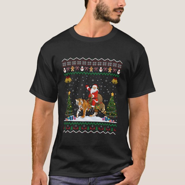 Tiger Ugly Santa Riding Tiger T-Shirt (Front)