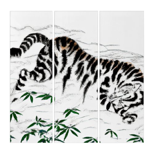 Tiger Ukiyo_e Vintage Japanese Style Sketch Triptych