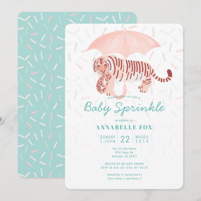 Tiger Umbrella Baby Sprinkle Shower Invitation (Front/Back)