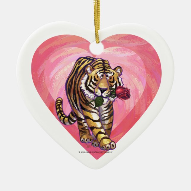 Tiger Valentine's Day Ceramic Ornament (Front)