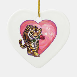 Tiger Valentine's Day Ceramic Ornament