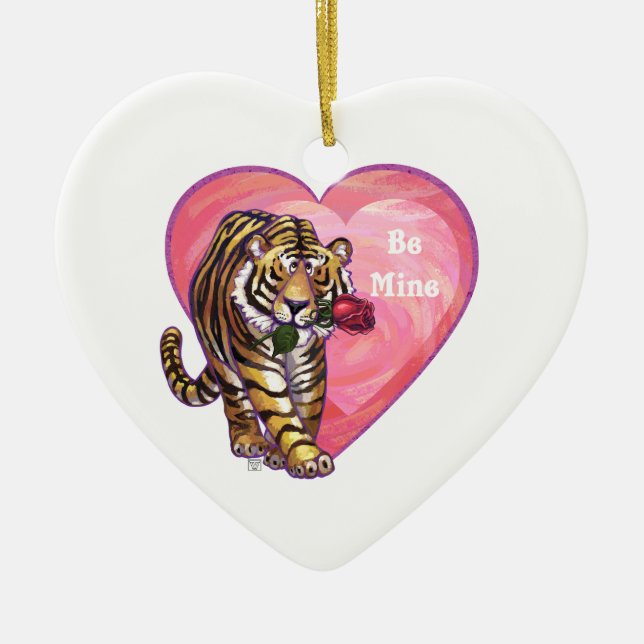 Tiger Valentine's Day Ceramic Ornament (Front)