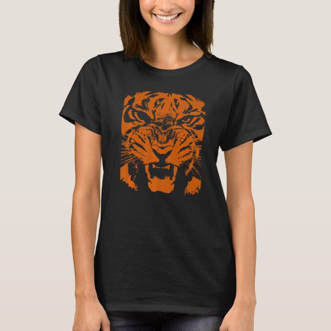 Tiger Vector Artistic Black And Orange T-Shirt (Front)
