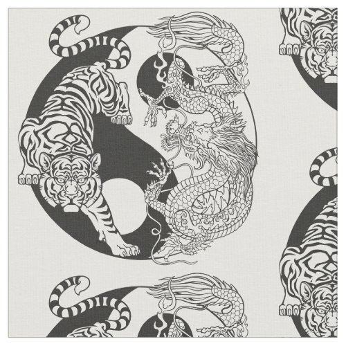 Tiger versus Chinese dragon in the yin yang  Fabric