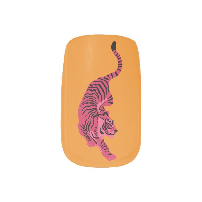 Tiger - Vibrant Pink Minx Nail Art (Left Thumb)