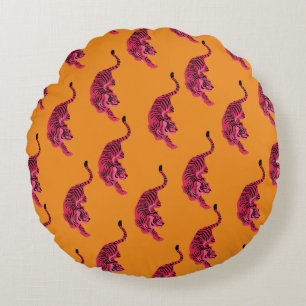 Tiger - Vibrant Pink Round Pillow