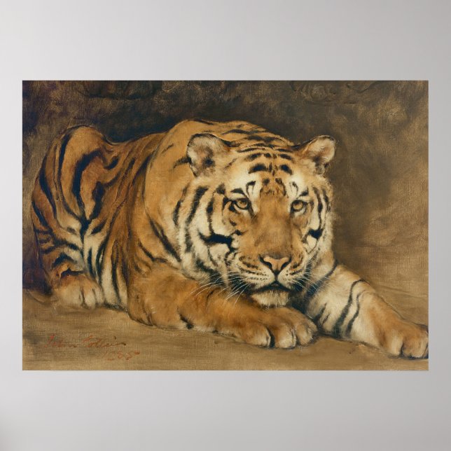 Tiger Vintage Art, Muted Neutral Vintage Art Poster (Front)