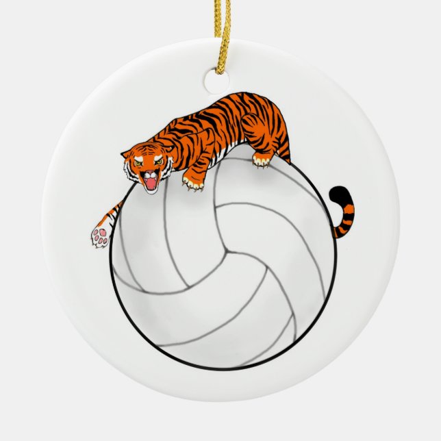 Tiger Volleyball Ceramic Christmas Ornament (Front)