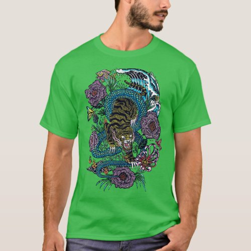 tiger vs snake japanese art style T_Shirt