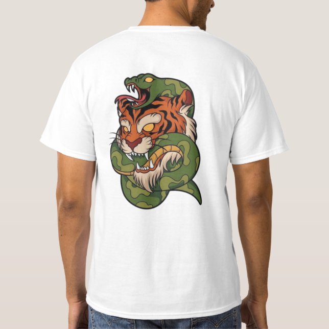 Tiger vs Snake Wild Animal Battle Artwork  T-Shirt (Back)