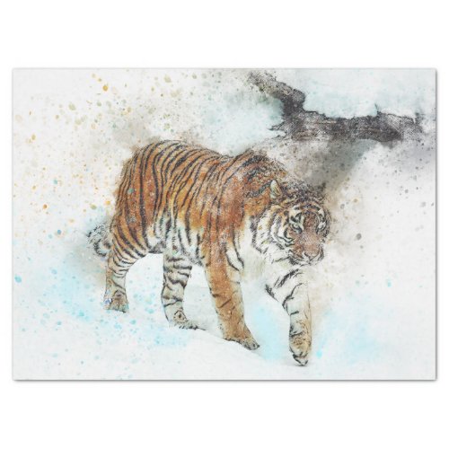 Tiger Walking Art Watercolor Decoupage Tissue Paper