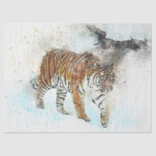 Tiger Walking Art Watercolor Decoupage Tissue Paper