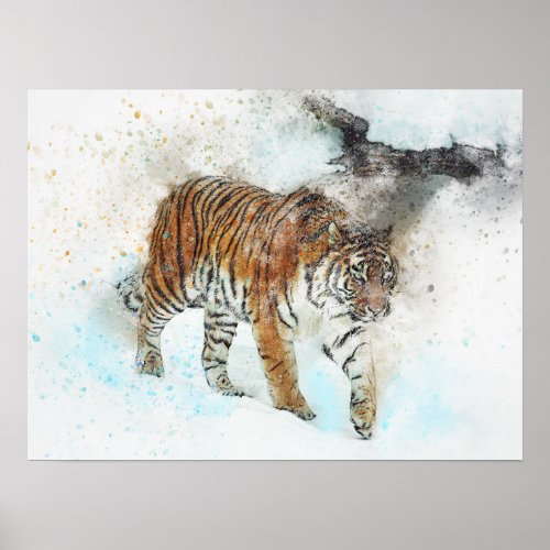 Tiger Walking Art Watercolor Poster