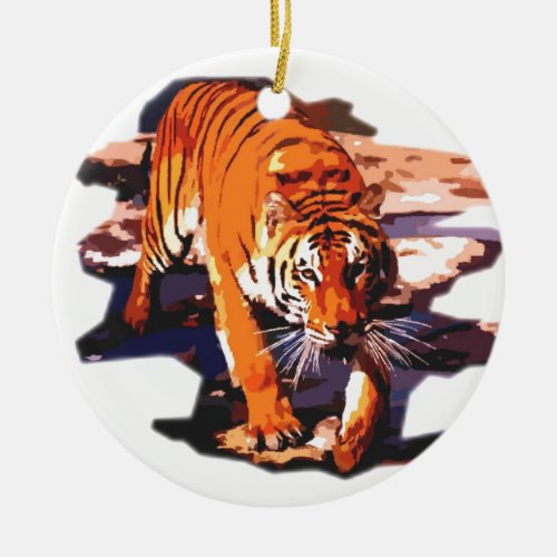 Tiger Walking Ceramic Ornament