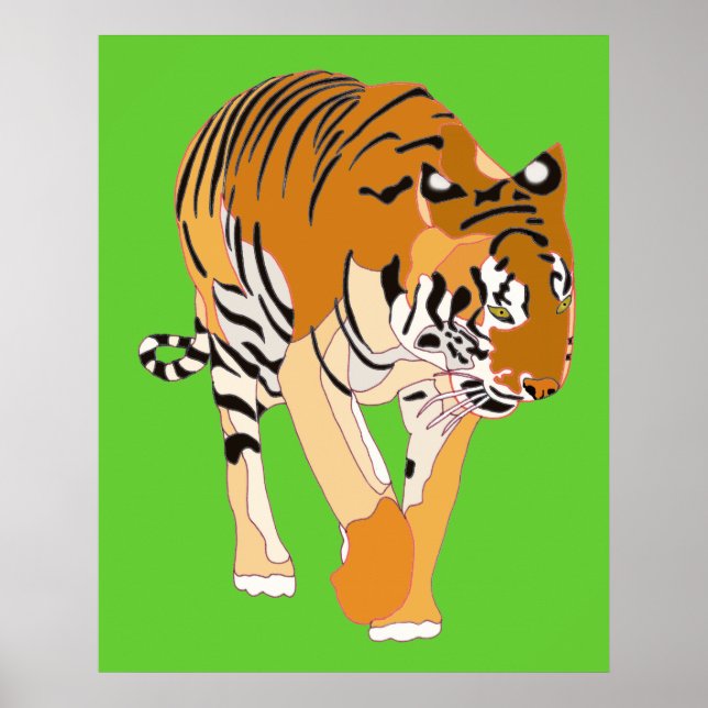 Tiger Walking Digital Painting Posters (Front)
