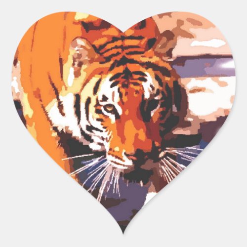 Tiger Walking Heart Sticker
