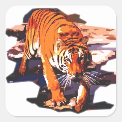 Tiger Walking Square Sticker