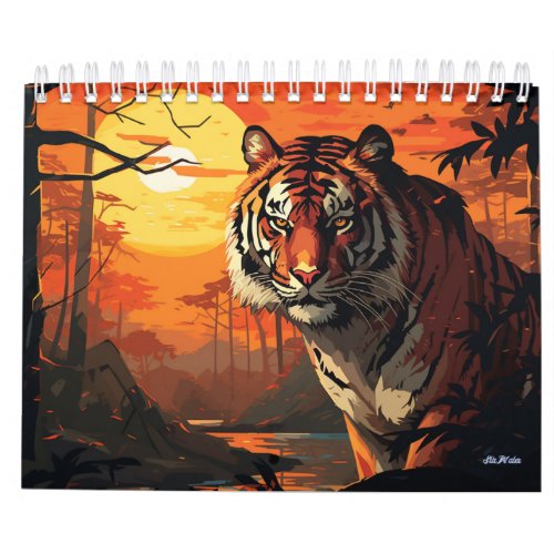 tiger wall monthly calendar 2024