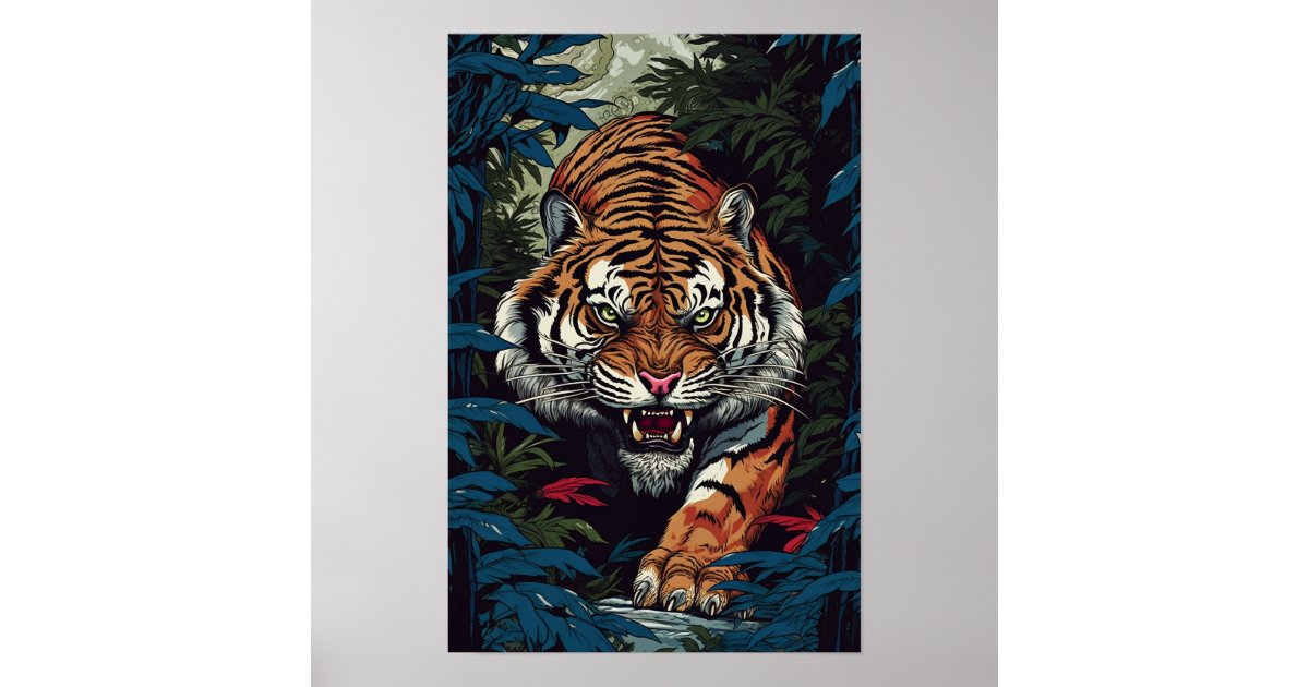 Tiger Wall Poster, Japanese Art Style Illustration Poster | Zazzle