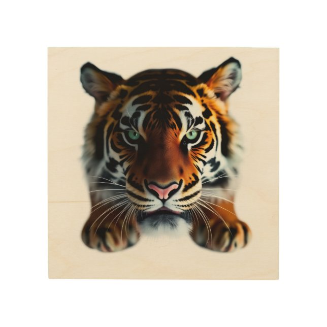 Tiger Watching Wood Wall Art (Front)