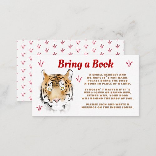 Tiger Watercolor Bring a Book Baby Shower  Enclosure Card