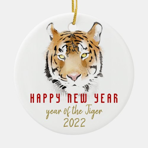 Tiger Watercolor Chinese New Year 2022 Zodiac Ceramic Ornament