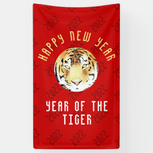 Tiger Watercolor Chinese New Year 2022 Zodiac Red Banner