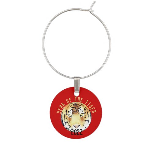 Tiger Watercolor Chinese New Year 2022 Zodiac red  Wine Charm