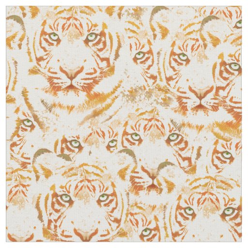 Tiger Watercolor Faces Pattern Fabric