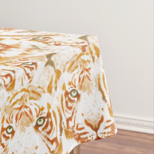 Tiger Watercolor Faces Pattern Tablecloth