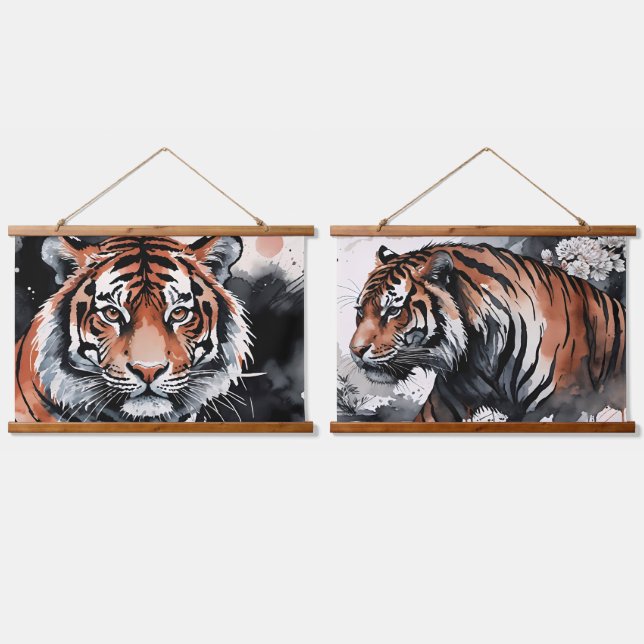 Tiger Watercolor Grunge  Hanging Tapestry (Double)