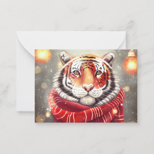 Tiger wearing a scarf for the holidays note card