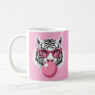 Tiger Wearing Glasses and Blowing Pink Bubble Gum Coffee Mug