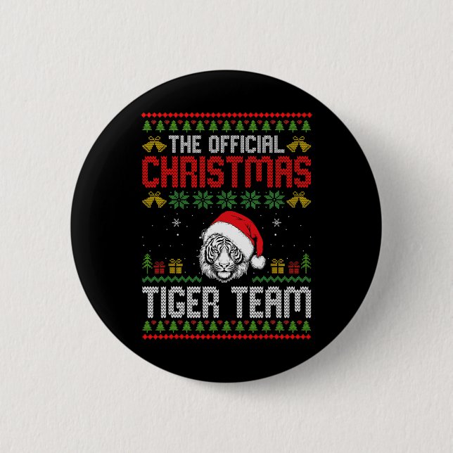 Tiger Wearing Santa Hat Xmas Lights Merry Christma Button (Front)