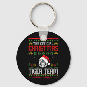 Tiger Wearing Santa Hat Xmas Lights Merry Christma Keychain