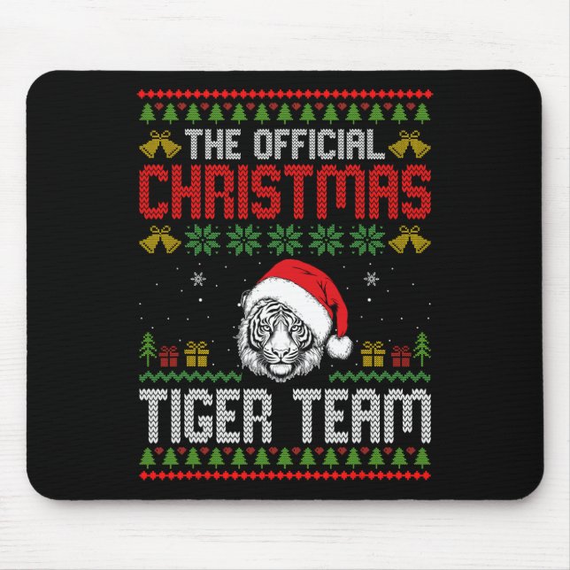 Tiger Wearing Santa Hat Xmas Lights Merry Christma Mouse Pad (Front)