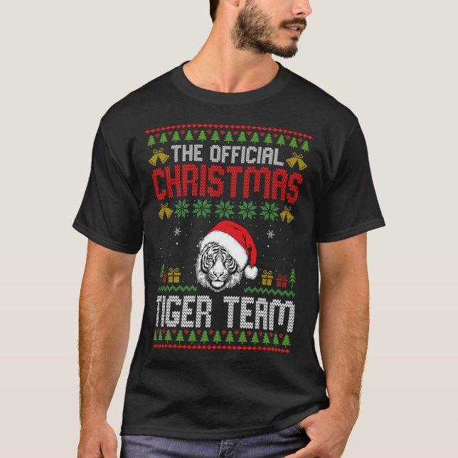 Tiger Wearing Santa Hat Xmas Lights Merry Christma T-Shirt (Front)