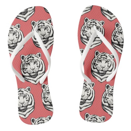 Tiger White Pattern  Pink Flip Flops