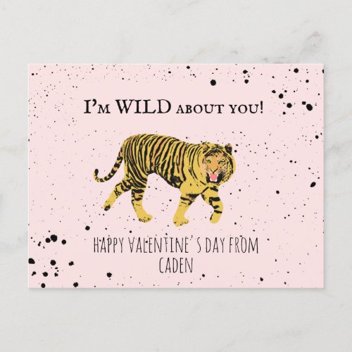 Tiger Wild About You Valentine Kids Classroom Postcard