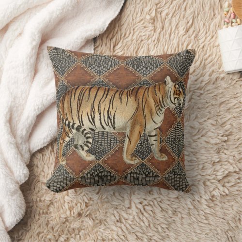 Tiger Wild African Rustic Modern Vintage Throw Pillow