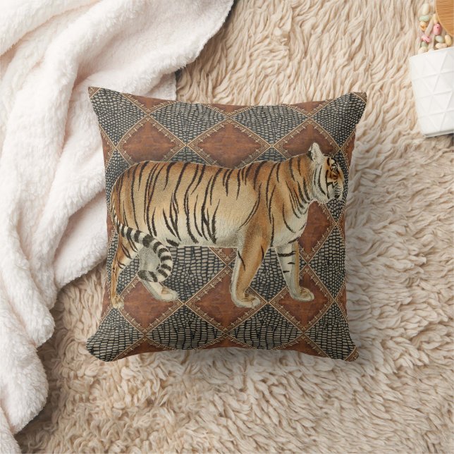 Tiger Wild African Rustic Modern Vintage Throw Pillow (Blanket)